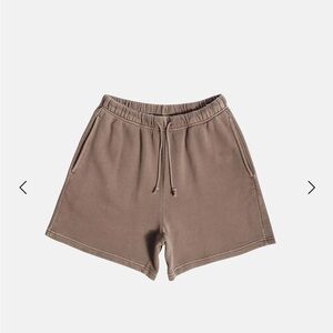 Tan Athletic Shorts with Soft Material and Mid-Thigh Length
